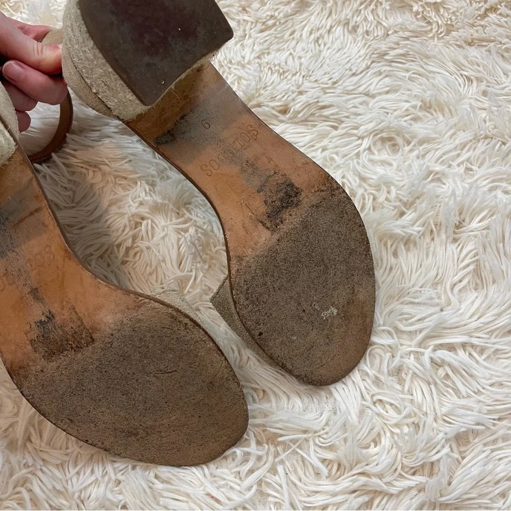 SOLUDOS Capri Suede Block Heel Espadrille Sandals beige tan ankle strap size 9